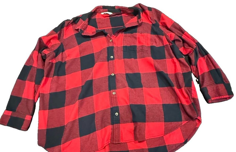 Sonoma Womens 2X Red Black Buffalo Plaid Button Front Flannel Shirt Plus Size
